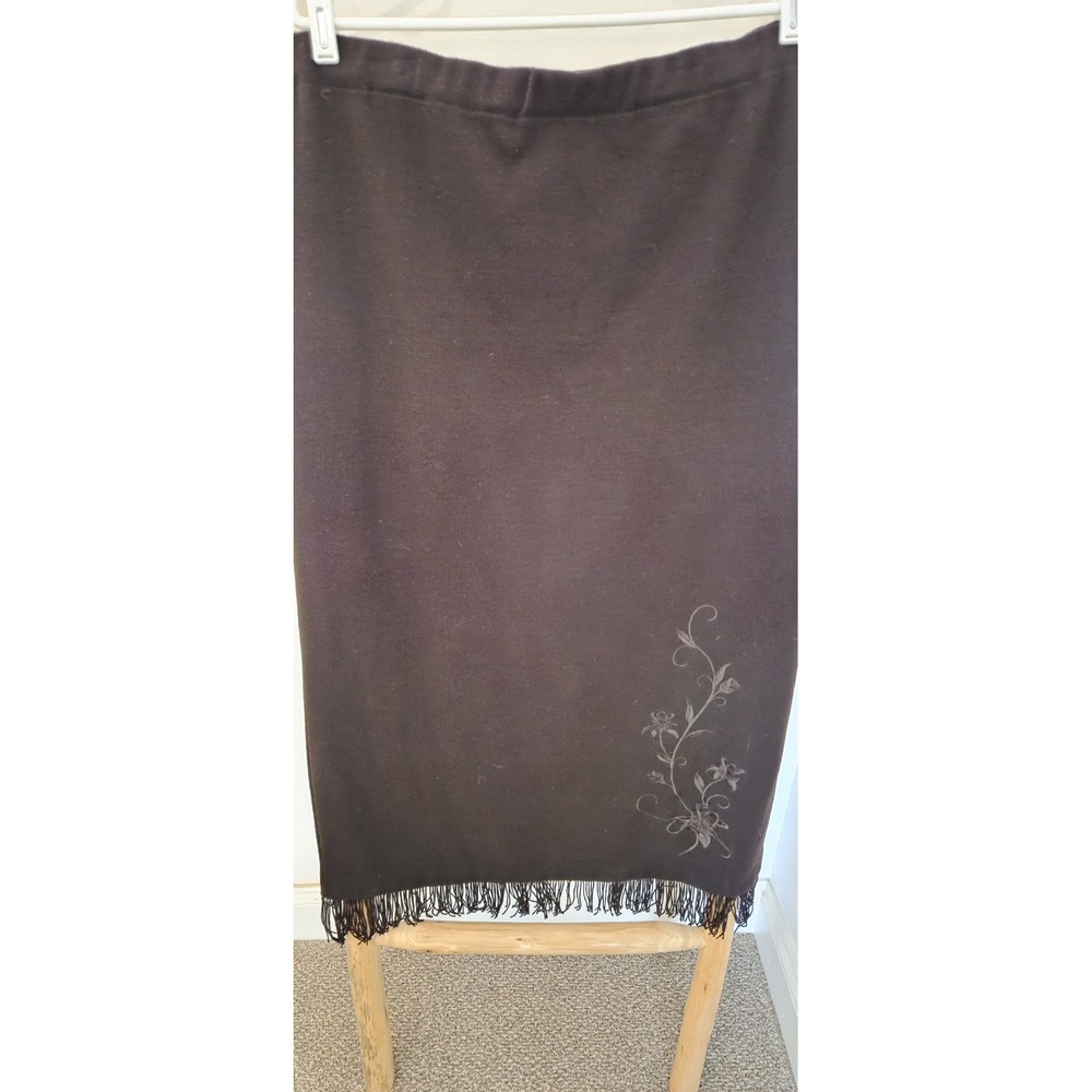 Vintage PLAZA SOUTH KNITS Size XL Eggplant Wool Blend Embroidered‎ Fringe Skirt